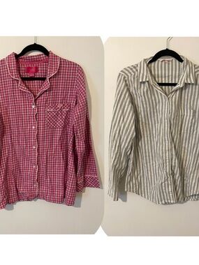 Victoria’s Secret Pajama Button Up Shirt Lot Size Large Pink Plaid White Stripe
